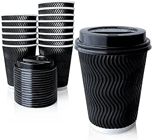 12oz Black Ripple Coffee Cup