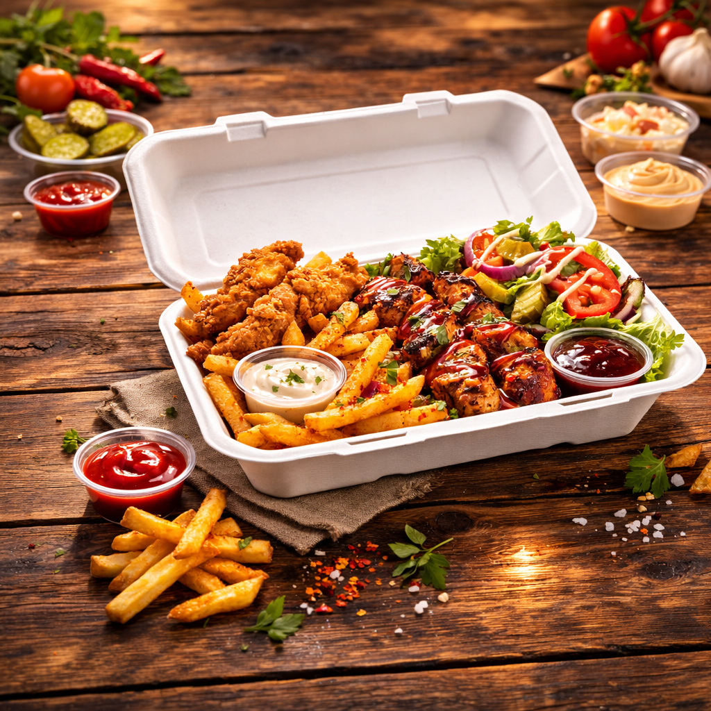 Biodegradable Bagasse Clamshells – Multiple Sizes (6", 9x6", 9x9")