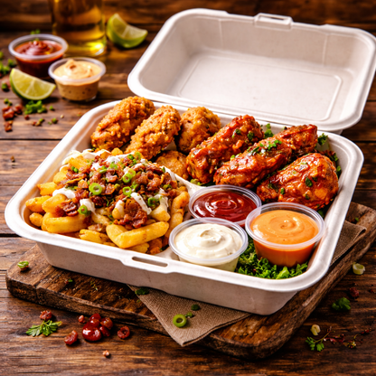 Biodegradable Bagasse Clamshells – Multiple Sizes (6", 9x6", 9x9")