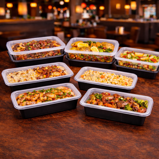 Container + Lid Rectangle RE28 PP (828ml/28oz) Black+Clear