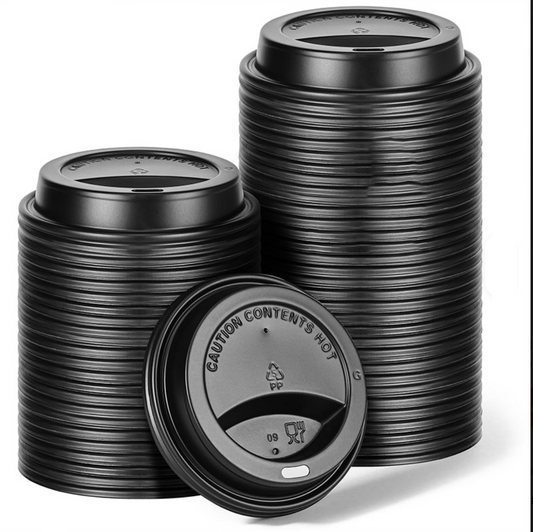 8oz & 12oz cups Black Disposable PS Plastic Coffee Cup Lid Cover